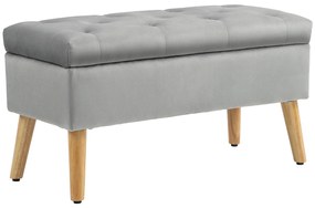 HOMCOM Tapicerowana ławka z miejscem do przechowywania, pokrycie z aksamitu, nogi z drewna, do salonu, sypialni, przedpokoju, 80 x 35 x 40 cm, Szary