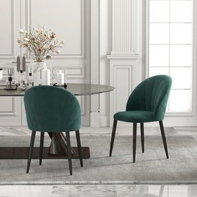 HOMCOM Krzesła do jadalni bez podłokietników z zakrzywionym oparciem, zestaw 2 sztuki, aksamitne wykończenie, akcentowe krzesła do kuchni, salonu, ciemnozielone | Aosom PL