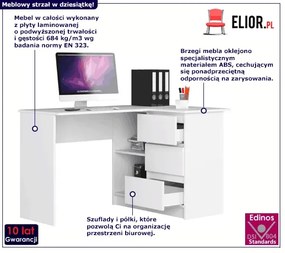 Białe Biurko Komputerowe Narożne Z Szufladami Fresko 2X