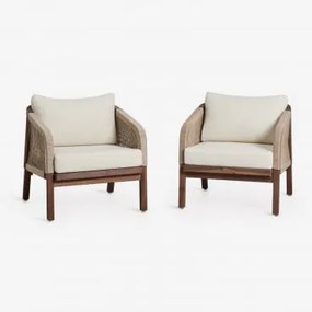 Zestaw 2 Foteli Z Drewna Akacjowego Dubai Gardenia Biel & Ciemny Akacjowy Brąz - Sklum