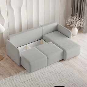 Masseno Narożnik SUVINO z funkcją spania i pojemnikiem na pościel Narozniki L, Rozkładana sofa - Jasnoszary, QUELLE 83