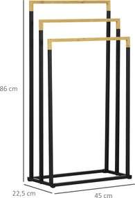 kleankin Zestaw Wieszaków na Ręczniki z 3 Drążkami, Styl Industrialny, Bambus, 45 x 22,5 x 86 cm, Czarny + Natural