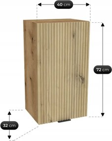 Zestaw Mebli Kuchennych MODERN 170 cm Dąb Artisan/Biały Połysk Ryflowany Nowoczesny