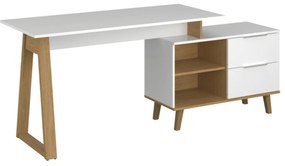 Komoda z Szufladami do Salonu RADIAN 90 cm Biała / Dąb kamienny Nowoczesna