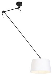 Lampa wisząca czarna z abażurem lnianym białym 35 cm - Blitz
