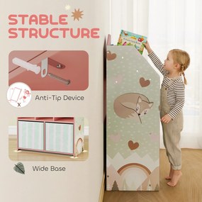 AIYAPLAY Regał dziecięcy na książki i zabawki z 2 materiałowymi szufladami, dla dzieci 3-8 lat, różowy, 62,5x30x91,5 cm | Aosom PL