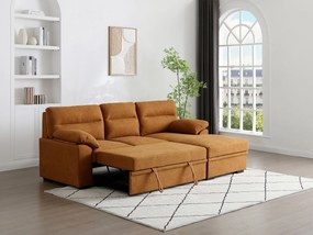 Kanapa narożna rozkładana prawostronna  w kolorze terakota  z podstawką pod napój  ULENIO