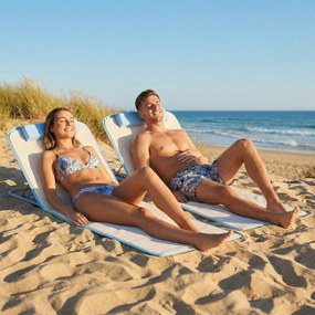 Outsunny Leżak Plażowy Beżowy Składany z Regulowanym Podłokietnikiem i Kieszenią Boczną 48x134x33-43cm | Aosom PL