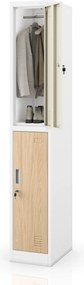 Szafka BHP ubraniowa, pracownicza, pojedyncza, 2 skrytki z drążkiem, biała/dąb sonoma, 316,5x1850x450 mm: IGOR 1 Plus Eco Design