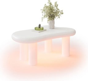 Stolik kawowy z diodami LED - 98 x 65,5 x 40 cm - z 1 szufladą - w kształcie chmurki - MDF - biały