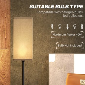 HOMCOM Nowoczesna lampa stojąca z abażurem z tkaniny sztucznego lnu i wyłącznikiem nożnym, do salonu i sypialni, Metal, Czarna