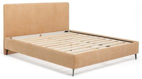 Musztardowe tapicerowane łóżko dwuosobowe ze stelażem 160x200 cm Noira Slim – Bonami Selection