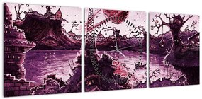 Obraz - Zaczarowana wioska (z zegarem) (90x30 cm)