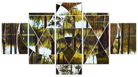 Obraz - Geometryczny kolaż na tle nordyckich lasów (125x70 cm)