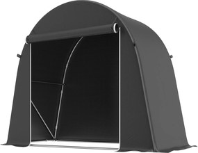 Outsunny Przenośny składzik ogrodowy, namiot na rower, rolowane drzwi z zamkiem błyskawicznym, metalowy stelaż, wszechstronne przechowywanie, pokrycie z tworzywa sztucznego, ciemnoszary | Aosom PL