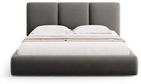 Szare aksamitne tapicerowane łóżko dwuosobowe ze schowkiem i stelażem 160x200 cm Brody – Mazzini Beds