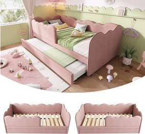 Sofa tapicerowana z funkcją spania - 90 x 190 cm - z łóżkiem wysuwanym 90 x 190 cm + stelaż - len - różowy