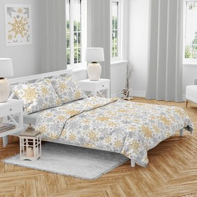 Świąteczna pościel bawełniana Złote płatki śniegu, 140 x 200 cm, 70 x 90 cm