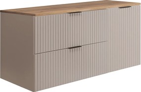 Zestaw łazienkowy: szafka z szufladami i szafka z drzwiami 57×46×120 cm, kolor: kaszmir / blat Dąb Craft, uchwyt czarny