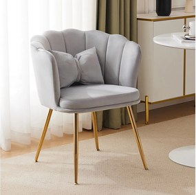 Cadeira de veludo para sala de jantar - 62 x 54,5 x 77 cm - com encosto - Pernas de metal - Cinza