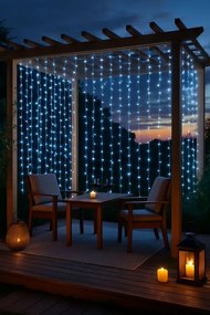 Zewnętrzna kurtyna świetlna LED 3×3 m, zimna biel, 300 diod