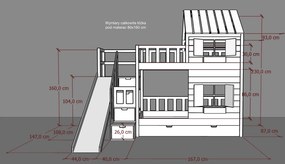 Łóżko piętrowe domek Marulla 101P+Z z pełnym dachem, schodkami, oknami i zjeżdżalnią