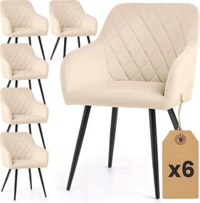 Zestaw 6 beżowych krzeseł tapicerowanych welurem W3-K28