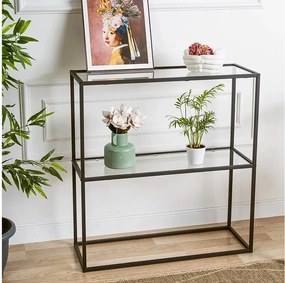 Komoda – 80 x 30 x 85 cm – czarna – szkło hartowane i metal