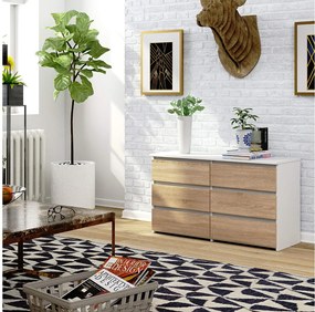 Komoda AKORD CL100 Biała 100 cm 6 szuflad kolor Dąb Sonoma mat 100x35x57 cm