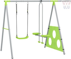 Zestaw huśtawek ogrodowych dla dzieci AIYAPLAY, regulowane huśtawki, stal, Zielony