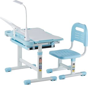 Ustawka Biurkowa dla Dzieci SucceBuy, Regulowana Wysokość z Lampą, Niebieska, Biurko dla Dzieci do Pokoju i Gabinetu