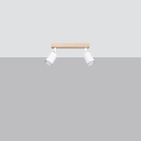Plafony nowoczesny Flare, stal/drewno - 2 źródło światła 4000K - L.46 x H.17.5 cm - biały/drewno