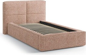 Różowe tapicerowane łóżko jednoosobowe ze schowkiem i stelażem 90x200 cm Darren – Micadoni