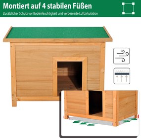 PawHut Buda dla psa Domek drewniany Legowisko Żółto-zielony 82x58x58cm Odporny na warunki atmosferyczne | Aosom PL