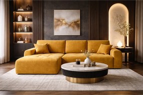 Narożnik w kształcie L z funkcją spania i pojemnikiem Ivo XL, tkanina welurowa Salvador, Żółty, Lewy