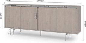Komoda Zenar 200 cm czterodrzwiowa - orzech elegant / czarny