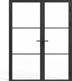 Drzwi kompletne 2-skrzydłowe dwustronne z aluminium i szkła hartowanego - 2 x wys. 204 x szer. 93 cm - Czarny - MASERU