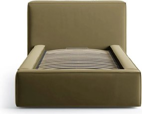 Zielone tapicerowane łóżko jednoosobowe ze schowkiem ze stelażem 90x200 cm Jodie – Micadoni