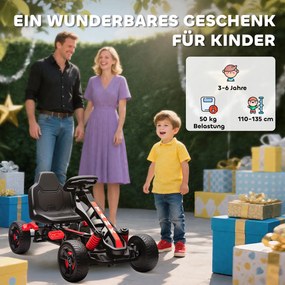 AIYAPLAY Gokart z pedałami, tretauto dla dzieci z hamulcem, antypoślizgowe koła, metalowa rama, 3-6 lat, czerwony