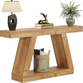 Konsola w stylu rustykalnym, 140 cm, stolik kawowy w stylu rustykalnym ze schowkiem, naturalny brąz