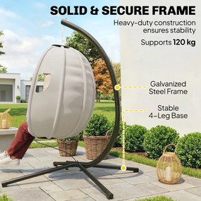 Outsunny Wiszący Fotel z Ramą, Składany Kosz z Grubymi Poduszkami, Regulowana Wysokość, Pas Bezpieczeństwa, do 120 kg | Aosom PL