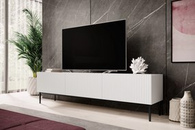 Szafka RTV z szufladą Nicole 200 cm - biały mat / czarne nóżki