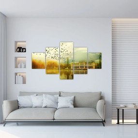Obraz namalowanego krajobrazu z rezydencją (125x70 cm)
