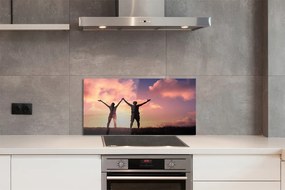 Szklany Panel Sylwetki Ludzi o Zachodzie