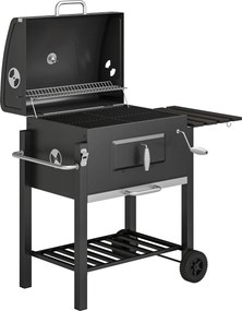 Outsunny Grill węglowy Smoker BBQ-Smoker, 1 półka, 1 uchwyt na ręcznik, 2 ruszty grillowe, 113 cm x 65 cm x 108 cm, Czarny