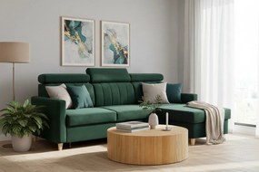 Narożnik Vario z funkcją spania uniwersalny prawo/lewostronny - zielony welur Bluvel 78