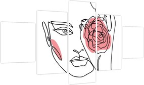 Obraz - Line art twarz z różą (125x70 cm)