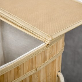 HOMCOM Składany kosz na pranie z bambusa, poręczny 90 L pojemnik na pranie z wyjmowanym wewnętrznym workiem i pokrywą