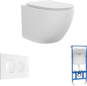 Zestaw miska WC podwieszana biała matowa ze stelażem i przyciskiem do spłuczki - JAVOINE