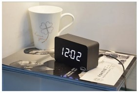 Zegar budzik drewniany led elektroniczny cyfrowy stojący - termometr + data